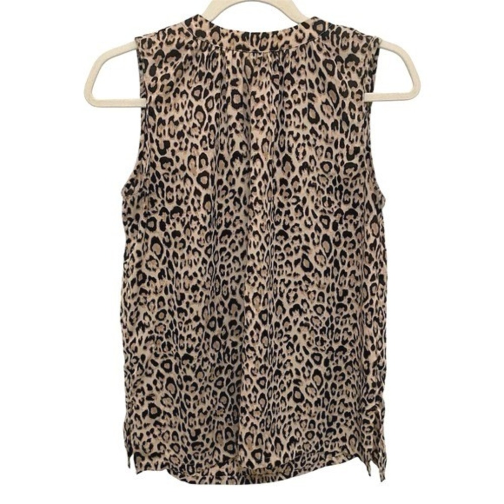 Loft Blouse Womens S Brown Leopard Print Tie Neck Sleeveless Classic Office Wear